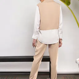 SASSAFRAS Beige & White Colorblocked Shirt & Darted Trousers Co-ords image 4
