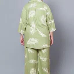 Indietoga Plus Size Tropical Printed Longline Shirt With Palazzos image 2