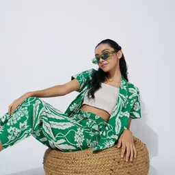 luyk Girls Floral Printed Pure Cotton Crop Top With Trouser & Shrug image 5