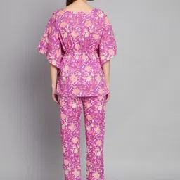 KALINI Floral Printed Pure Cotton Kaftan With Trousers image 4