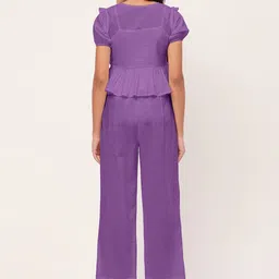 Moomaya Round-Neck Pure Cotton Ruffles & Flounces Top With Trouser image 2