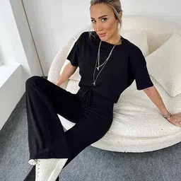 LULU & SKY Round Neck Drop-Shoulder Sleeves T-Shirt & High-Rise Trouser image 4