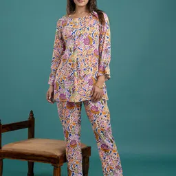 Anouk White Ethnic Motifs Printed Round Neck Pure Cotton Top And Trouser image 2