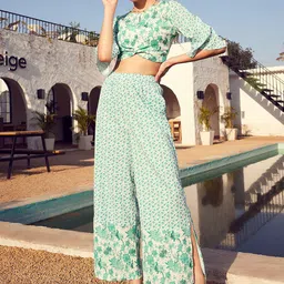 STREET 9 Floral Printed Boat Neck Crop Top with Flared Palazzos Co-Ords image 5