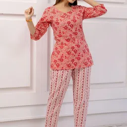 RANGREAL Floral Printed Pure Cotton Top & Pyjama Night Suit image 4