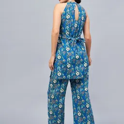 WineRed Printed Pure Cotton Tunic With Trousers image 4