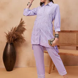 Anouk Embroidered Shirt Collar Pure Cotton Top With Trouser image 2