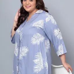 Indietoga Plus Size Tropical Printed Longline Shirt With Palazzos image 2