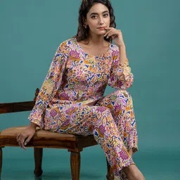 Anouk White Ethnic Motifs Printed Round Neck Pure Cotton Top And Trouser image 4