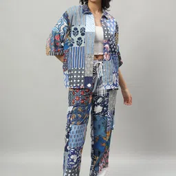 HANDICRAFT PALACE Printed Pure Cotton Shirt Collar Neck Shirt & Flared Trouser Co-Ords-picture-38