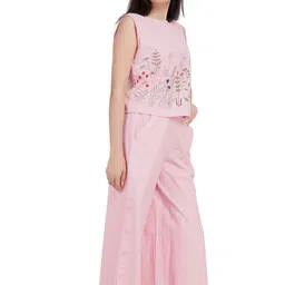 Kiarabel Retail Embroidered Round Neck Top With Trousers Co-Ords Set image 2