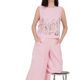 Kiarabel Retail Embroidered Round Neck Top With Trousers Co-Ords Set image 5