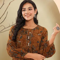 Haute and Humble Floral Printed Pure Cotton Tunic With Trouser image 5