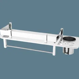 chakra Stainless Steel 3 in 1 Multipurpose Bathroom Shelf/Rack/Towel Hanger/ 35D x 13W x 3H Centimeters Shelf Bracket image 2