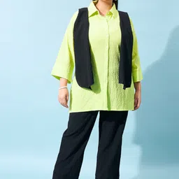 Athena Ample Textured Shirt With Flared Trousers & Scarf Co-Ords-picture-26