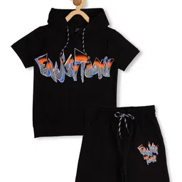 CAVIO Boys Printed Pure Cotton Hooded T-shirt With Shorts-picture-25
