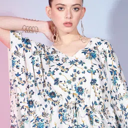 DressBerry Blue Floral Printed Kaftan Top With Palazzos image 4