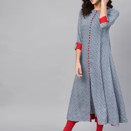 yash gallery Women Geometric Print Viscose Rayon A-line Kurta image 3