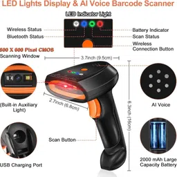 OnlyU Wireless 2D & 1D (Bluetooth+USB+2.4GHz) Barcode Scanner (Rechargeable) Connectivity Induction Scanning with Built-in Illumination Light 2D Camera Barcode Scanner image 2