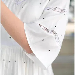 omsharda Women Gathered White Above Knee/Mid Thigh Length Dress image 5