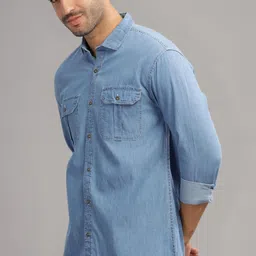 7th legion Men Regular Fit Washed Spread Collar Casual Shirt image 3