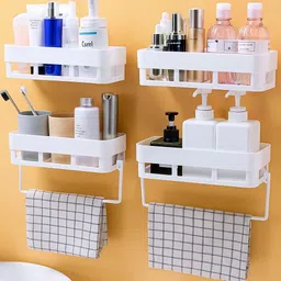 hatmeet Wall Mount Bathroom Storage Wall Shelf and Towel Hanger Plastic Plastic Wall Shelf-picture-11