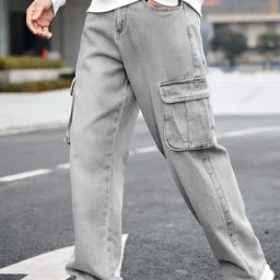 ben martin Men Loose Fit High Rise Grey Jeans image 4