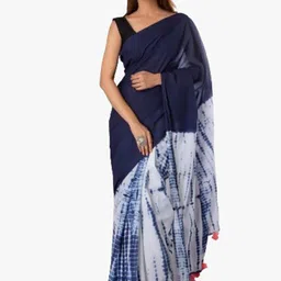 JALTHER Blue & White Tie and Dye Pure Cotton Block Print Saree-picture-14