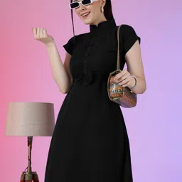 Femvy Georgette High Neck Cap Sleeves Fit and Flare Maxi Dress-image-2