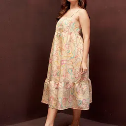 DRESOUL Abstract Printed Shoulder Straps Fit & Flare Midi Dress image 2