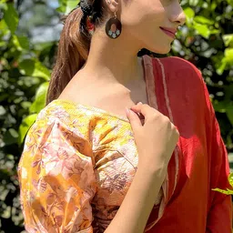 Bindigasm's Advi Printed Puff Sleeve Stretchable Organza Saree Blouse-image-27