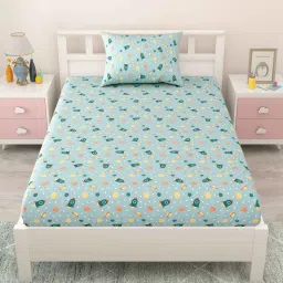 mafatlal Green Kids 144 TC Character Kids Single Bedsheet With 1 Pillow Cover image 2