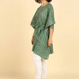 Maaesa Geometric Printed Extended Sleeves Cotton Fusion A-Line Kurta image 3
