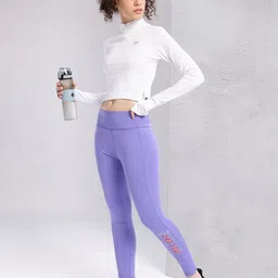 hrx by hrithik roshan Solid Women Purple Tights image 1