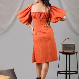 KAORI BY SHREYA AGARWAL Square Neck Bell Sleeve Cotton Sheath Dress image 4