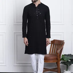 SOJANYA Ethnic Motifs Embroidered Thread Work Pure Cotton Kurta With Churidar image 1