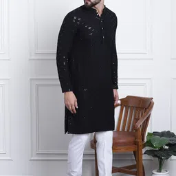 SOJANYA Ethnic Motifs Embroidered Thread Work Pure Cotton Kurta With Churidar image 4