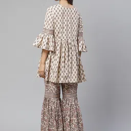 Divena Women Cream-Coloured Floral Printed Pure Cotton Kurti with Sharara image 5