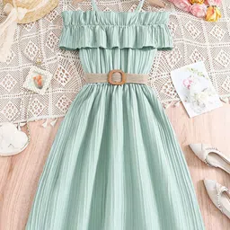 INCLUD Girls Off-Shoulder Fit & Flare Dress Comes with A Belt-image-55