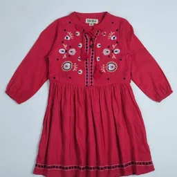 Bella Moda Floral Embroidered Tie Up Neck Three-Quarter Sleeves Fit & Flare Dress-image-17