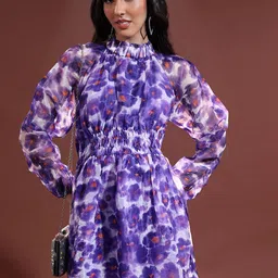 Tokyo Talkies Purple Dyed High Neck Fit & Flare Dress-picture-19