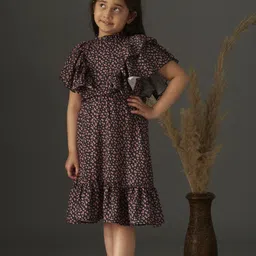 KidsDew Girls Animal Printed Flutter Sleeve Ruffled Fit & Flare Dress-picture-18