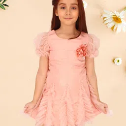 CUTECUMBER Girls Embellished Round Neck Puff Sleeve Net Fit & Flare Dress-picture-22