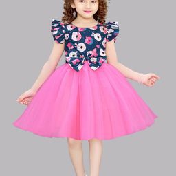 Pink Chick Printed Flutter Sleeve Fit & Flare Net Dress-picture-1