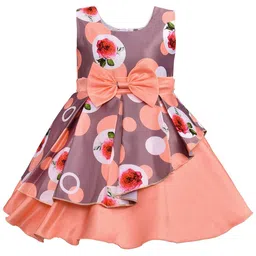 BAESD Girls Floral Printed Sleeveless Bow Detailed Layered Fit & Flare Knee Length Dress-picture-40