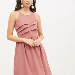 Harpa Women Pink Solid Fit and Flare Dress-picture-15