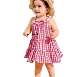 BAESD Girls Checked Shoulder Straps Sleeveless Cotton Tiered A-Line Dress-picture-35