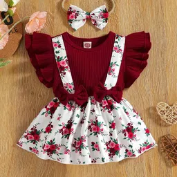 BAESD Girls Floral Printed Flutter Sleeves Gathered Detailed Fit & Flare Dress-picture-46