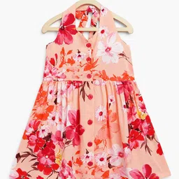 Campana Girls Floral Printed Halter Neck Tie Up Detailed Fit & Flare Dress-picture-25
