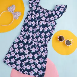 Pantaloons Junior Girls Floral Printed Ruffled Cotton Basic Jumpsuit image 1